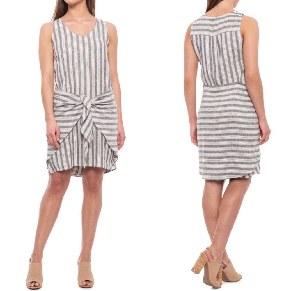 DREW linen stripe tie front dress sleeveless